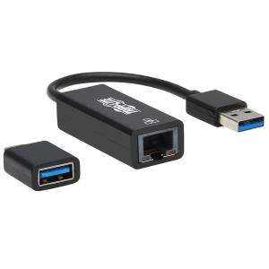 TRIPP LITE USB-C, USB-A to RJ45 Gigabit Ethernet Network Adapter (2xM/F), USB 3.2 Gen 1, Black