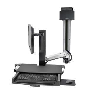 Keyboard & Monitor Mount - SV Combo System with Worksurface & Pan, Small CPU Holder - 1 monitor - Tilt/Pan/Rotate - up to 24in - Aluminium