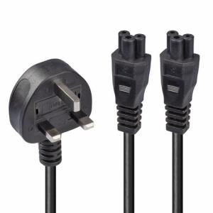 Mains Power Cable - 3 Pin Plug To 2 X Iec C5 - 2.5m Uk