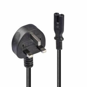 Extension Cable - Uk 3 Pin Plug To Iec C7 - 2m - Black
