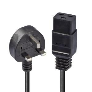 Extension Cable - Uk Mains Plug To Iec C19 - 2m - Black