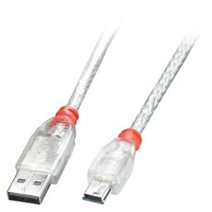 Cable - USB2.0 Type A Male To USB Mini-b Male - Transparent - 1m